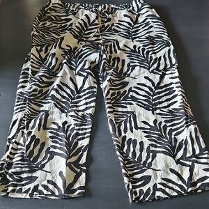 Melange Black and White Patterned Linen Blend Pants